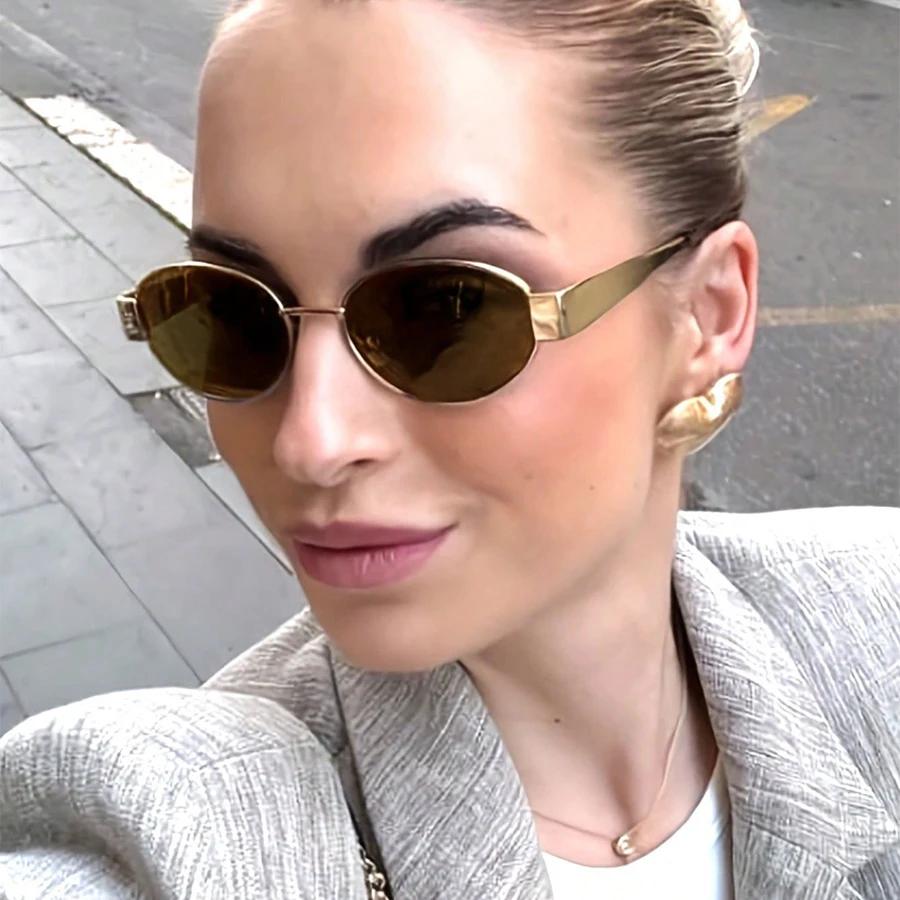 Винтажные овальные солнцезащитные очки Новые стильные с металлической оправой Уличные очки Модные Дизайнерские солнцезащитные очки класса люкс Защита от УФ-лучей