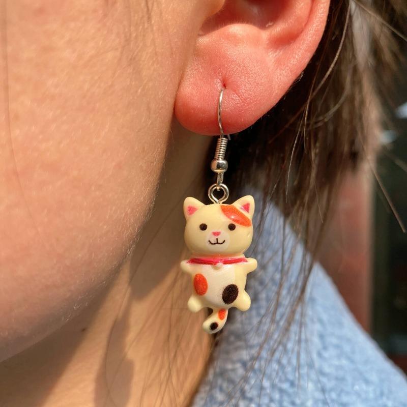 Trendy Cute Resin Cat Ear Hook Cartoon Girl Cat Earrings Sweet and Fresh Colorful Cat Earrings