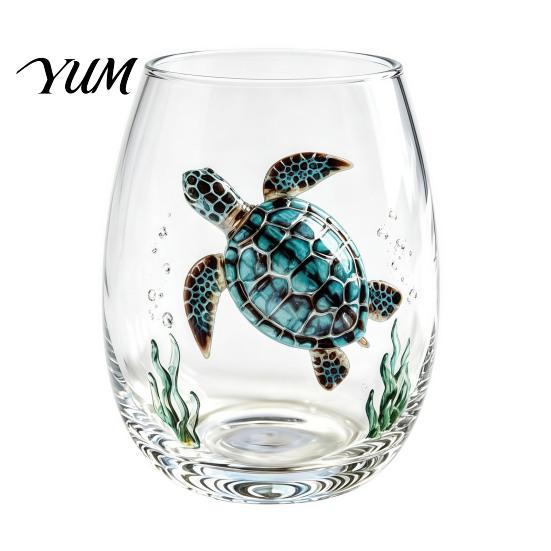 Stylish Nautical Themed Cup Marine Animal Theme Clear Glass Tumbler, Handcrafted Painted Glassware, Creative Iced Coffee Juice Unique Drinking