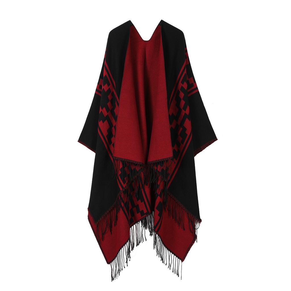 Versatile Travel Shawl, Cold-Proof And Warm In Spring And Autumn, With Thickened Fringed Split Cloak