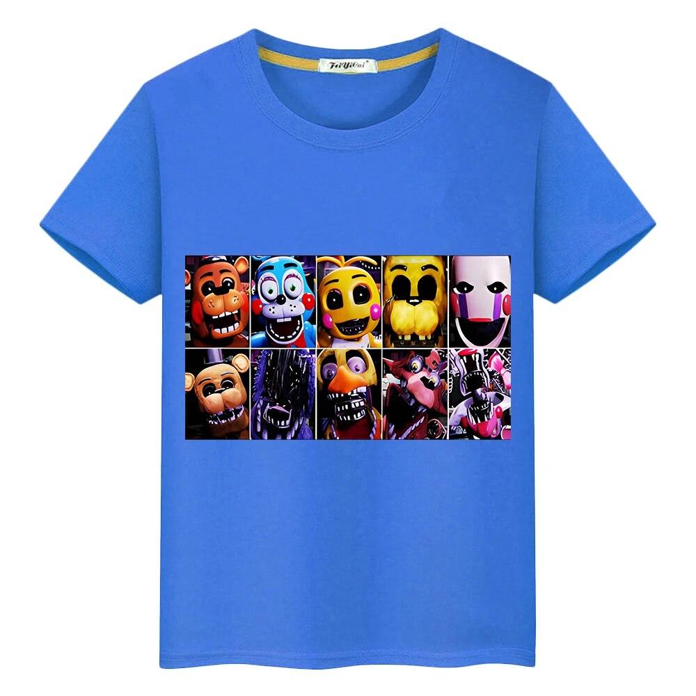 Летняя футболка FNAF из 100% хлопка y2k, цельные топы с принтом для мальчиков, короткие футболки с изображением медведя и кролика, кавайные повседневные футболки с аниме, детская одежда для девочек
