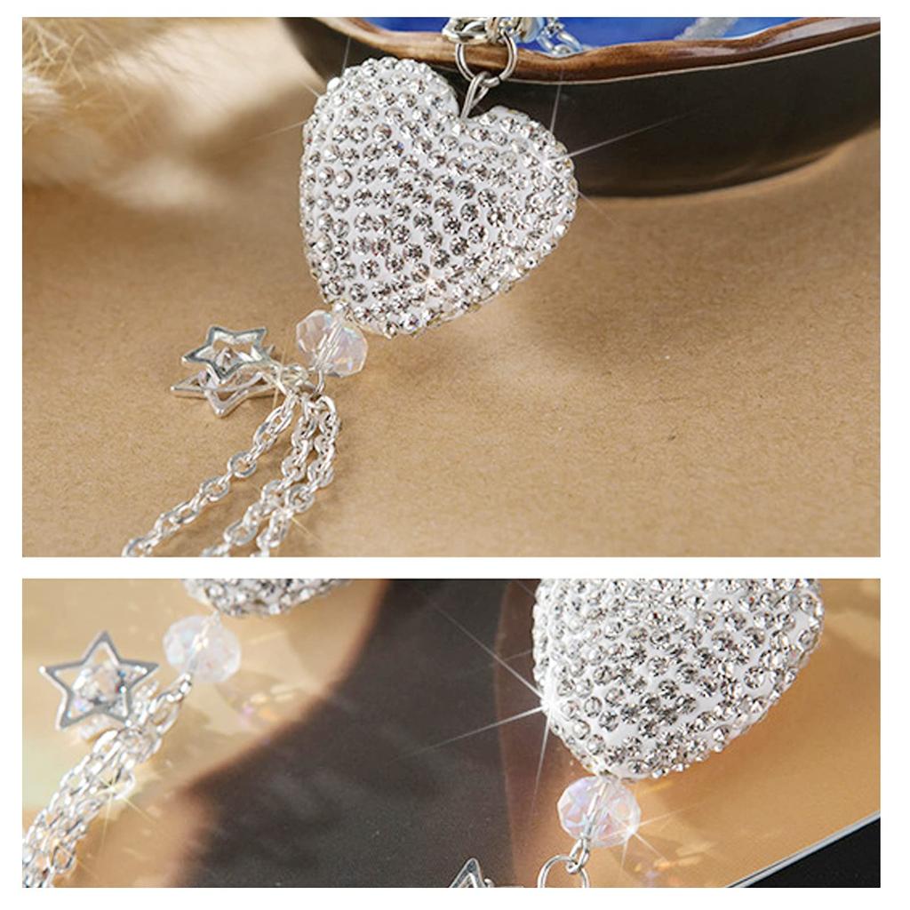 Formemory Car Rearview Mirror Decorative Tassel Bag Mirror Pendant Charm Decoration Accessory Rhinestone Pendant Cute Pom Pom Car Decoration (Pink)