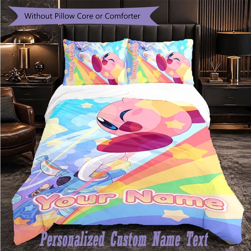 Personalized 3Pcs Bedding SetKirby Custom Text Duvet Cover Pillowcase Set Bedroom Gift