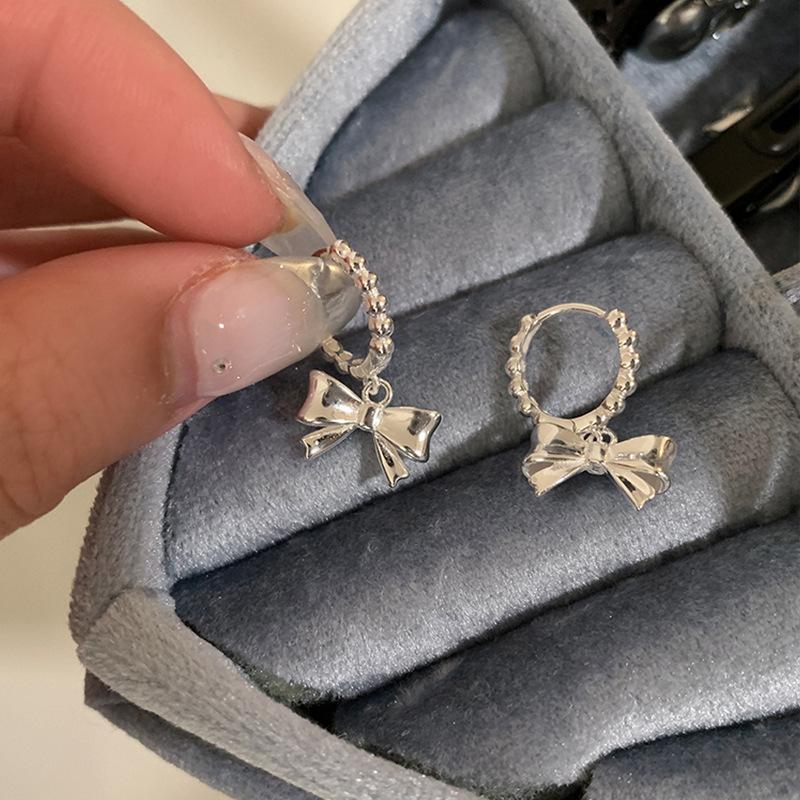 Girly Bow Ear Buckle Female Design Sense Exquisite Three-Dimensional Cute Sweet Personality Fashion Temperament Earrings Earrings