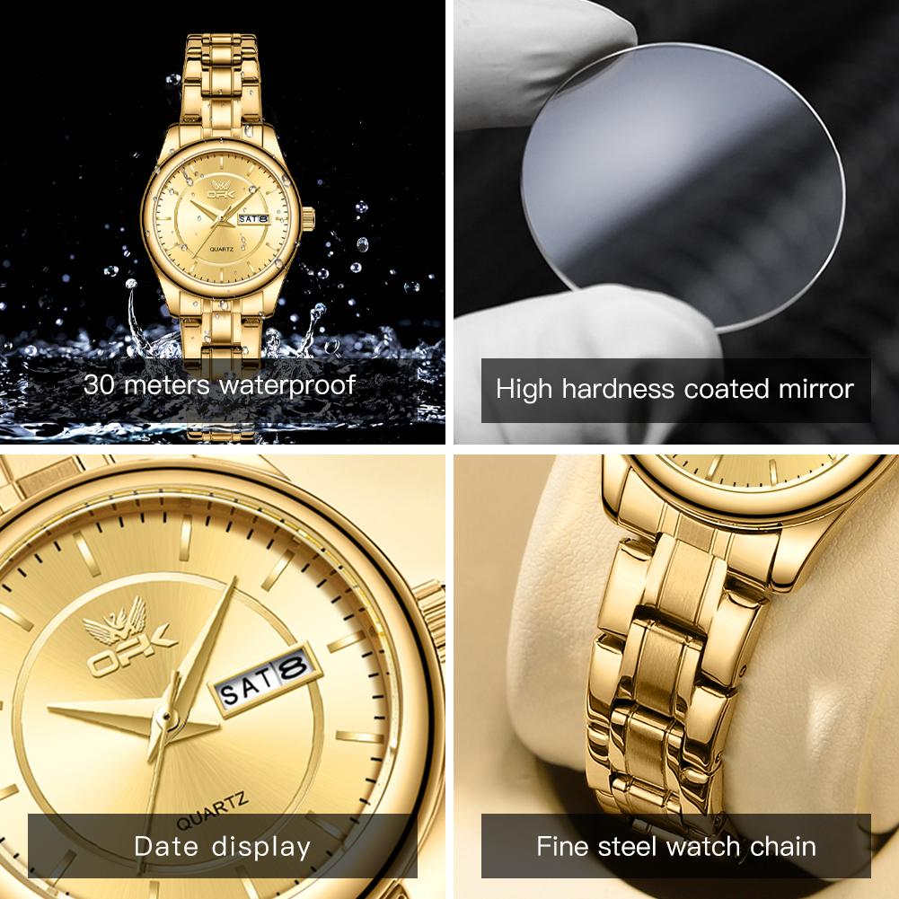 OPK 6022 Quartz Women's Watches Luminous Date Week Waterproof Luminous Original Luxury Fashion Ladies Dress Wristwatch