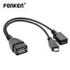 FONKEN 2 In 1 OTG Micro USB Host Cable With Power Supply Y Splitter USB Adapter To Micro 5 Pin Male Female Cable