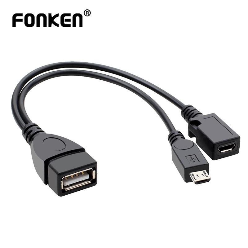 FONKEN 2 в 1 OTG хост-кабель Micro USB с блоком питания Y-разветвитель USB-адаптер к микро-5-контактному кабелю «папа-мама»