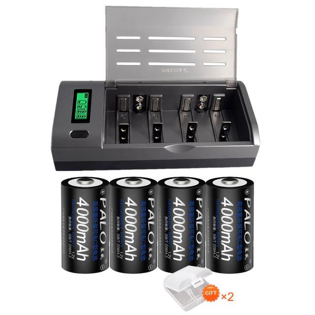 PALO Батарея размера C, 4000 мАч, аккумуляторная батарея LR14, 1,2 В, NI-MH, комплект зарядного устройства для ЖК-дисплея AA AAA, CD, 9 В, комплект зарядного устройства