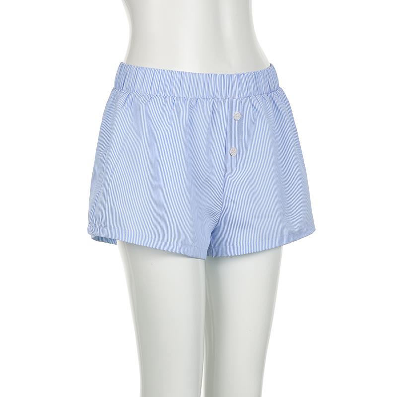Повседневные шорты с полосатым принтом для женщин, эластичный пояс, модные низы на пуговицах, уличные шикарные базовые свободные шорты Y2K