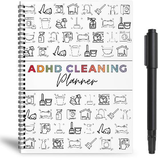 ADHD Cleaning and Organizing Planner with Pen - Daily Undated Cleaning Checklist for ADHD Brain | Tackle Mess & Relieve Overwhelm Family Cleaning