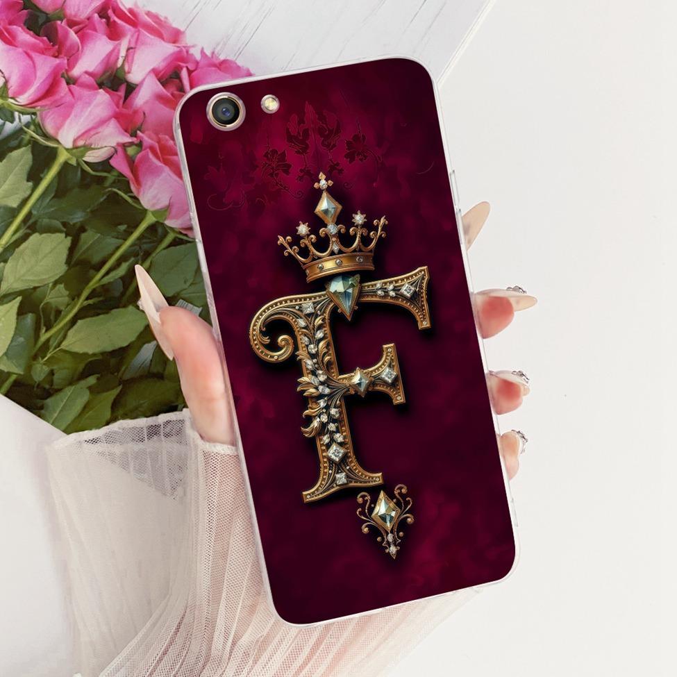 Transparent For Oppo F3 CPH1609 Cover For Oppo F3 Case Aesthetic Luxury Crown A-Z Letters 2D Flat Pattern Soft Phone Case