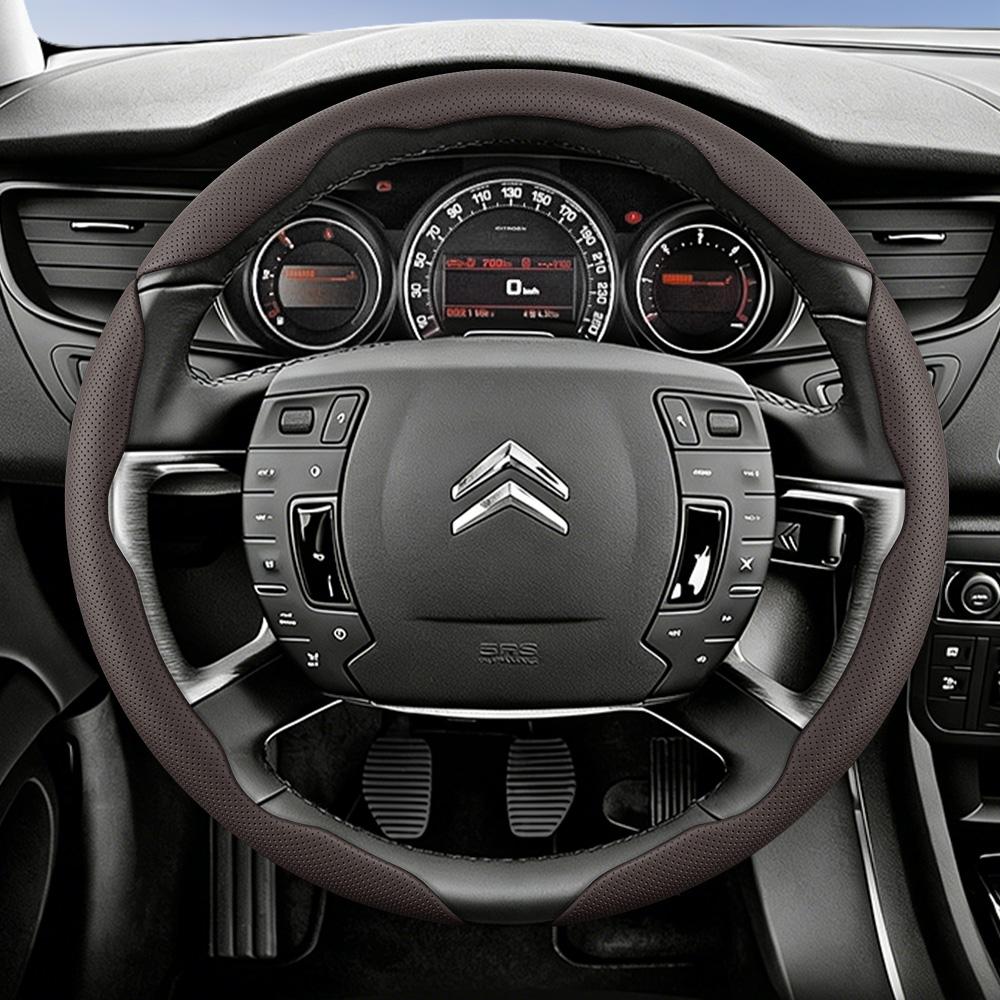 Suitable for Citroen Breathable Leather Steering Wheel Cover with Segmented Quick-Release Design, Non-Slip and Durable, for Models Such as C3,