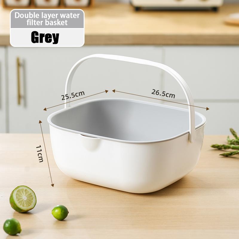 Handheld Double-layer Drainage Basket, Fruit and Vegetable Basket, Kitchen Storage Basket, Household Fruit Basket.