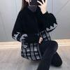 Korean Version of Women's Small Fragrance Style Woolen Coat, Spring and Autumn, Round Neck, Grid Pattern, Zipper, Pockets, Knit Cardigan