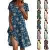 Short Sleeve Boho Dress For Women Casual Loose Fit Summer Sundress Floral Print Dress With Pockets