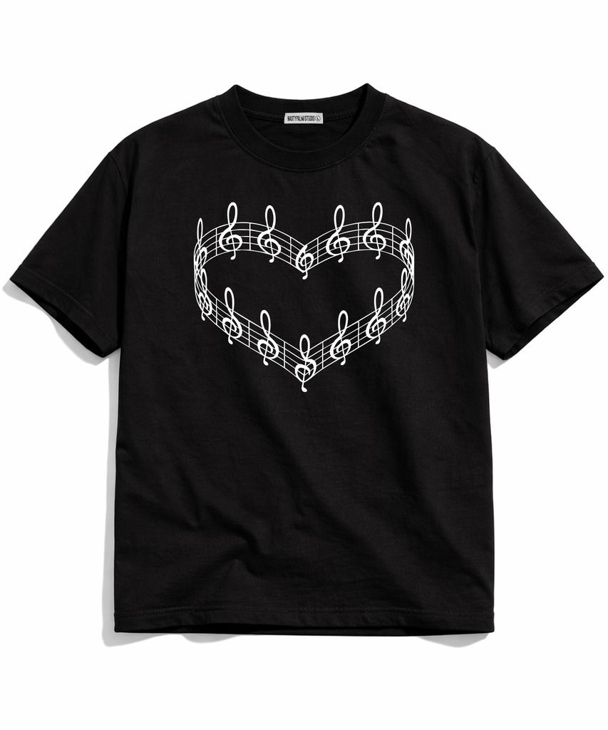 NP STUDIO Heart Music Oversized Short Sleeve T-Shirt [ Black ]