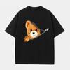 ZAZOMDE Casual Daily Creative Zipper Bear Art Print T Shirts Unisex Crew Neck Short Sleeve Soft Cotton Oversized Street Tees