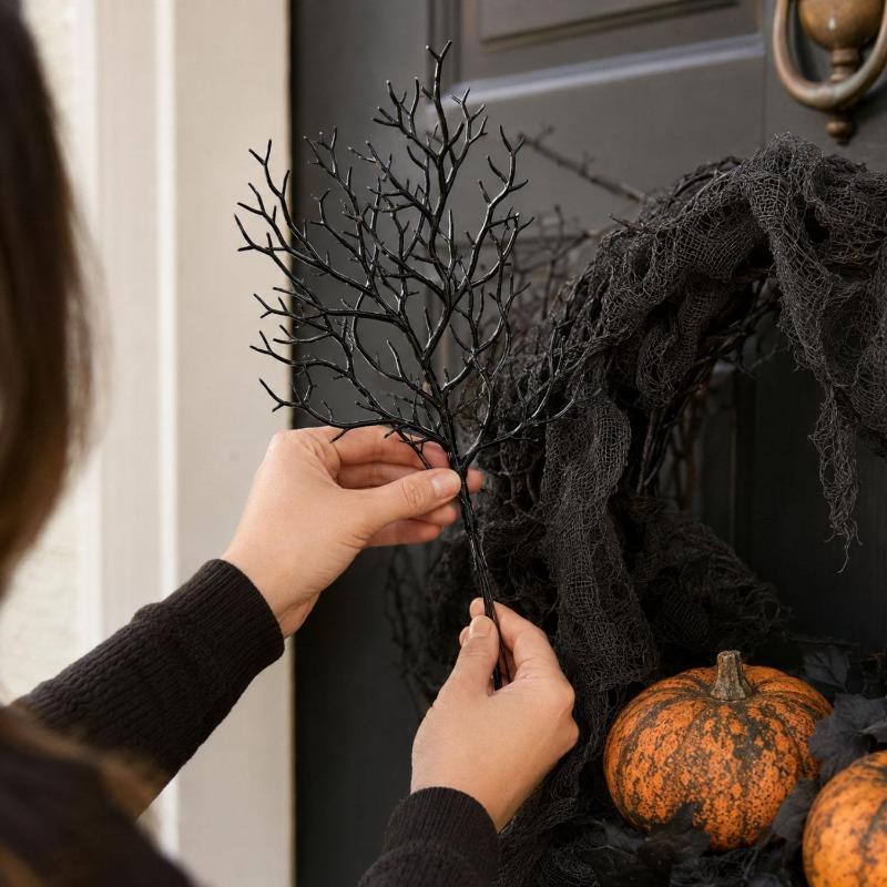 Artificial Black Branches Halloween Fake Leaves Stem Plants Flower Home Decoration Halloween Theme Branch Party Decor Supplies