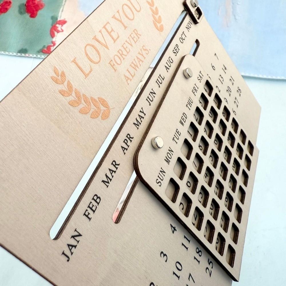 Handmade Wooden Sliding Calendar DIY Desktop Desk Calendar Creative Perpetual Calendar Study Room