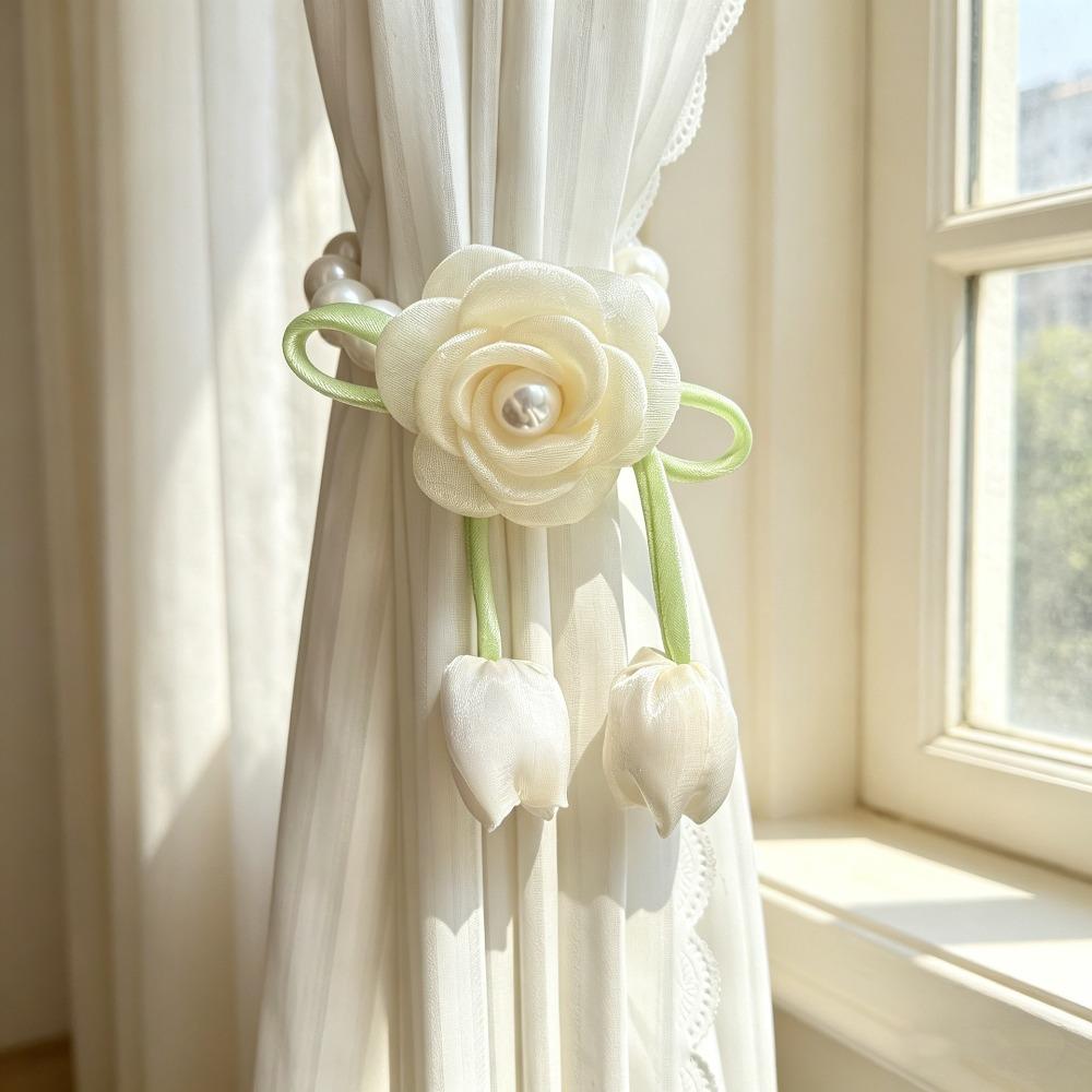 Beautifully Flowers Curtain Straps Magnetic Sheer Curtains Tiebacks Pearl Curtain Buckle Bedroom