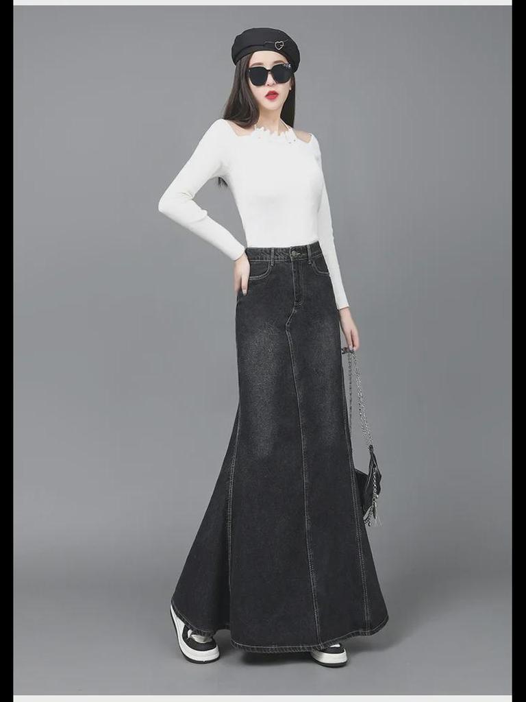 2023 Retro High-Waisted Fishtail Denim Skirt - Women's Slim Fit Long Hip Skirt for Autumn and Winter