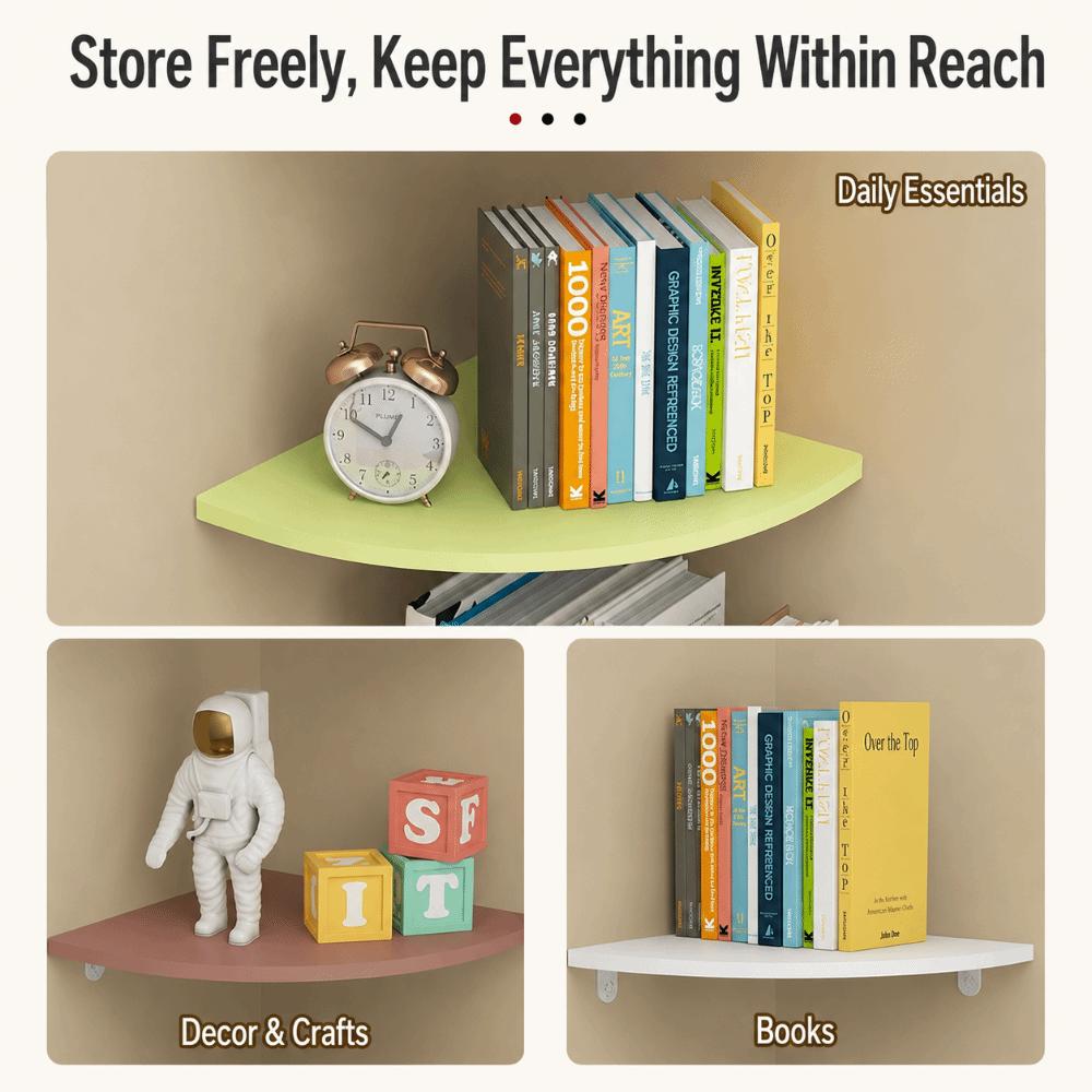 Quarter Circle Home Floating Shelves PVC Wall Corner Storage Rack Floating Corner Shelf  Kitchen