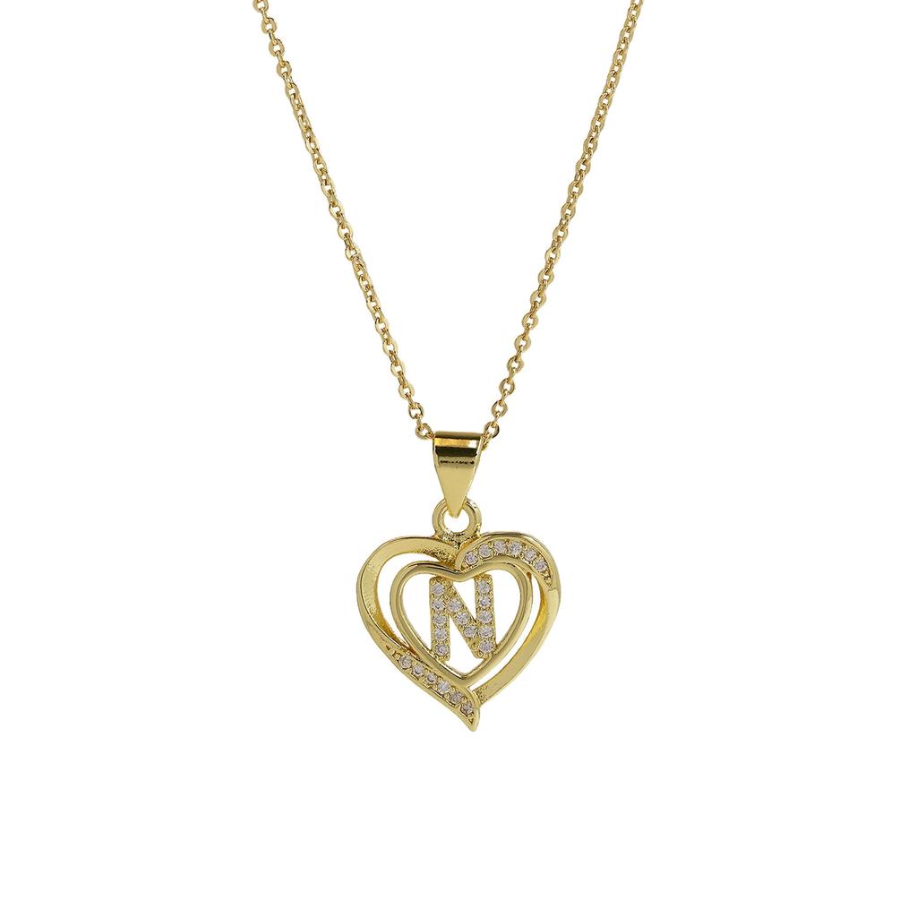 A-Z English Letter Initial Necklace Gold Plated Necklace Micro Setting Zircon Heart Necklace for Women