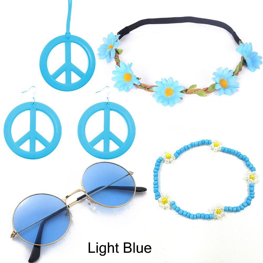 Boho Peace Sign Women's Hippie Costume Set 60's 70s Style Necklace Earrings  for Groovy Party Girls