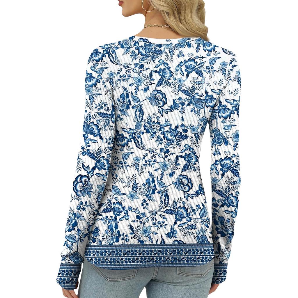 Женская и зимняя футболка с тонким низом, модная повседневная футболка с градиентным принтом и круглым вырезом, пуловер с длинным рукавом