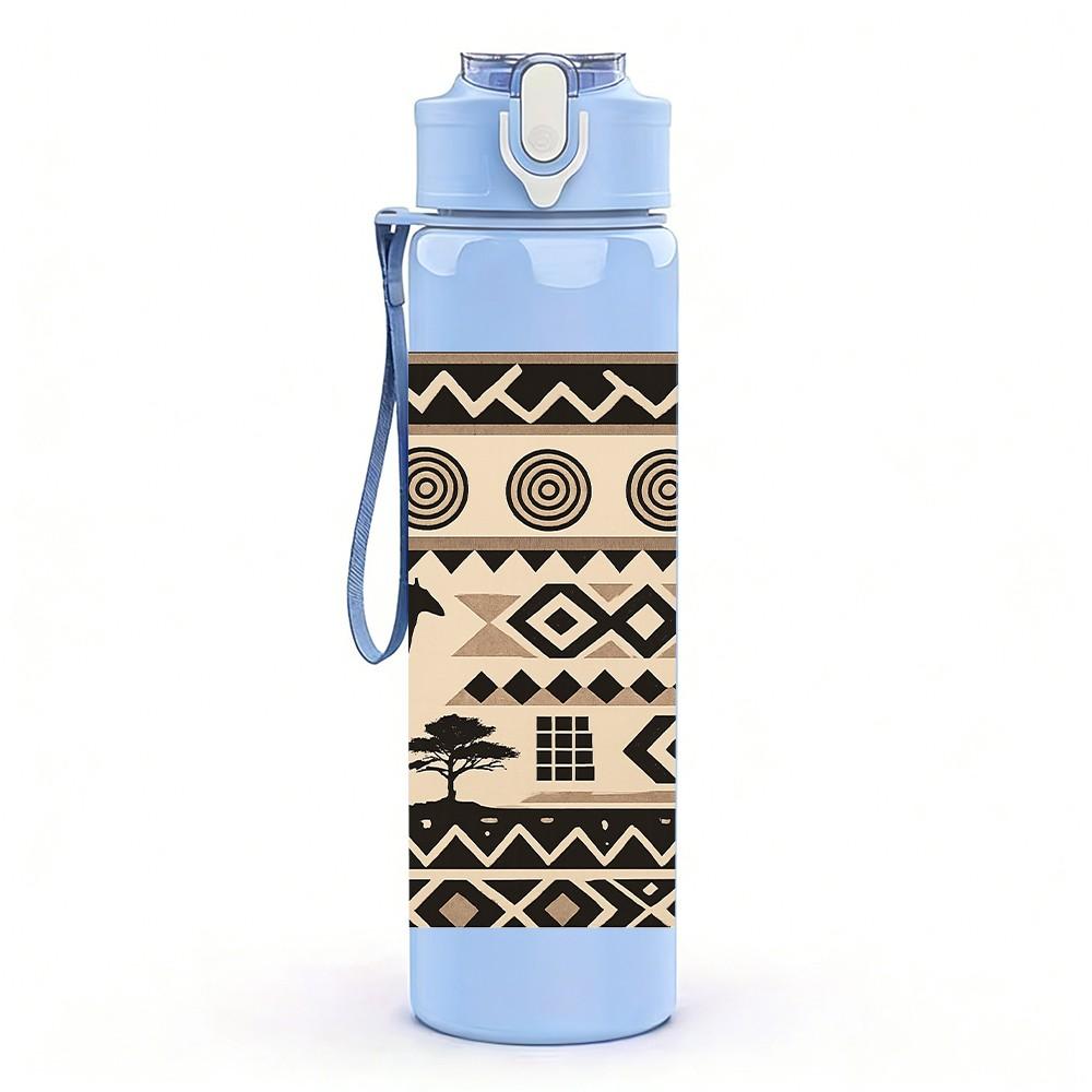 1PC Ethnic Tribal Animal Pattern Print 750ml Color Plastic Sports Water Bottle Leakproof Flip Straw Lid Suitable for Sports Office Home Use