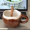 Керамическая кружка в форме кокоса, Винтажная кружка-ракушка, Ручная работа, Неправильная форма, Кофейная чашка с ложкой, Легко чистить, Глазурованная, Рустикальная текстура, Для завтрака, Овсянки, Чая для