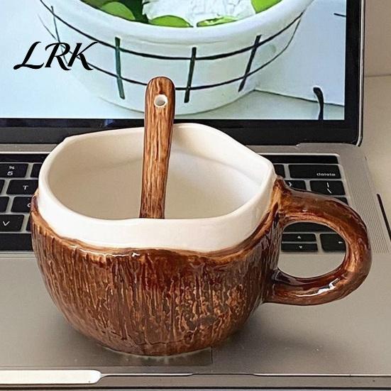 Керамическая кружка в форме кокоса, Винтажная кружка-ракушка, Ручная работа, Неправильная форма, Кофейная чашка с ложкой, Легко чистить, Глазурованная, Рустикальная текстура, Для завтрака, Овсянки, Чая для