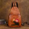 Flowers Embossing Backpacks for Men Women Genuine Leather Lotus Bags Vintage Design Fashion Handmade Backpack GZW