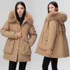 Women's Hair Collar Hooded Windproof Lightweight Thickened Fluffy Warm Warm Cold Medium-length Casual Sports Jacket Parka Cotton Jacket