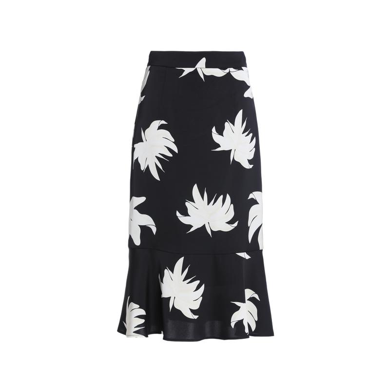 Gentle and intellectual printed ruffle edge skirt for women in summer, elegant and high waisted skirt