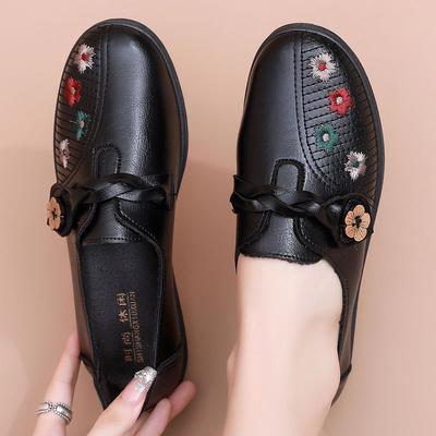 Весенне-осенняя обувь, туфли-лодочки, удобная мягкая подошва, средние кожаные туфли для пожилых, нескользящие, на плоской подошве, женская обувь, весна