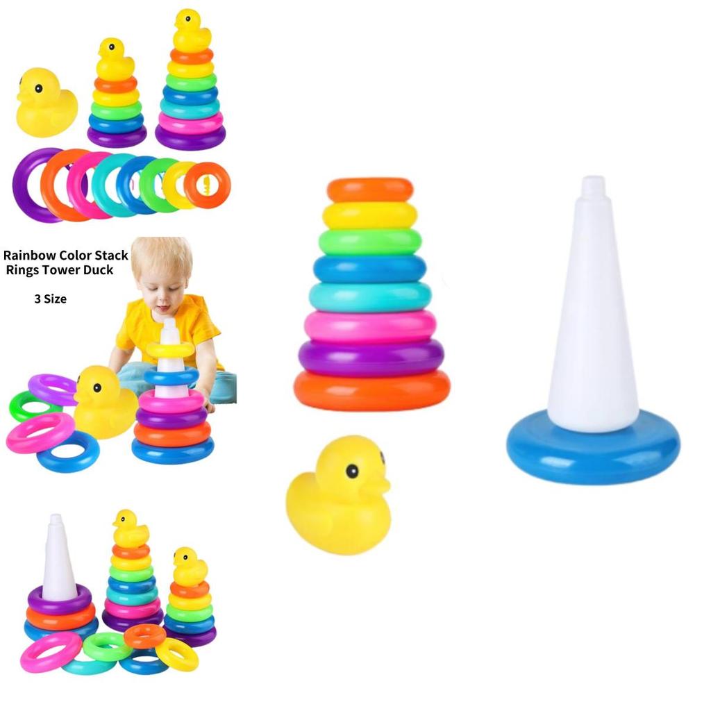 Дженга Радужная Башня из Колец, Игрушки для Игры в Ванне с Утками, Развитие Малыша