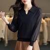 New Spring Style Slim Lapel Chiffon Pullover Top for Women Loose Knitted Base Shirt