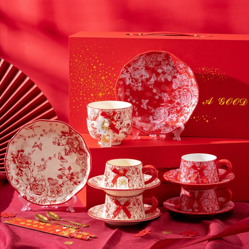 Набор кофейных чашек «Роза», подарочная коробка для свадебного подарка, подарочная коробка на две чашки, дизайнерский набор чашек, для новой девушки
