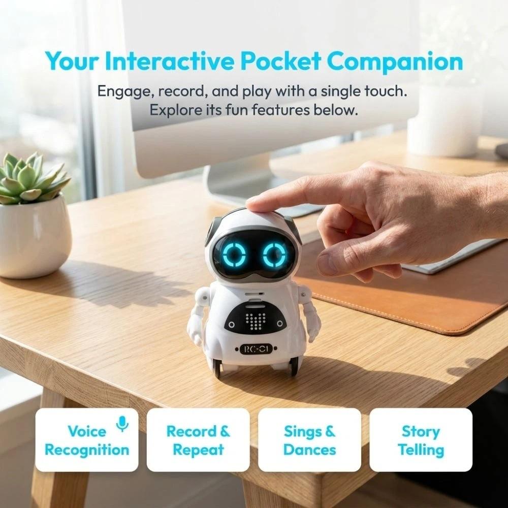 Plastic Pocket Robot White Interactive Robot Portable Talking Robot For Adults