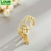 New Link Chain Tassel Gold Color Ring Zirconia With Spike Pendant Charm Fingure Ring For Women Opening Adjustable Ring