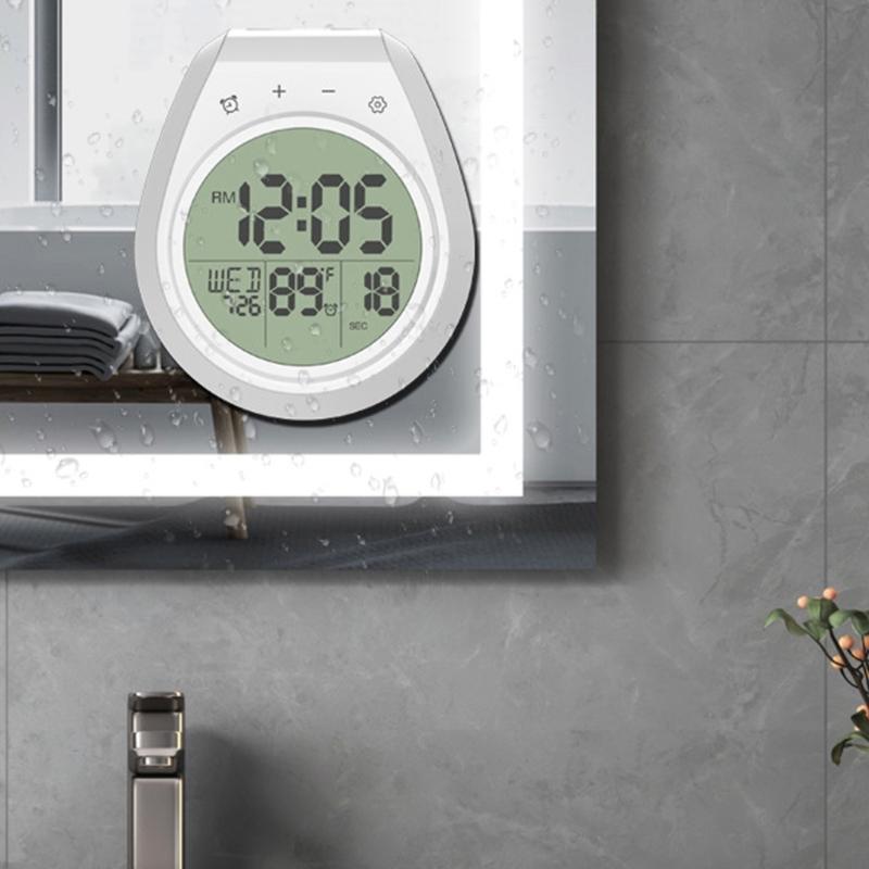 Таймер для душа Цифровые часы Водонепроницаемый ЖК-экран Формат 12/24 часа Отображение температуры Функция обратного отсчета Крепление на присоске