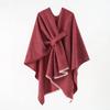 Solid Color Winter Knitted Shawl Wrap With Slit Hem Warm Lightweight Cape Women Men Street Style