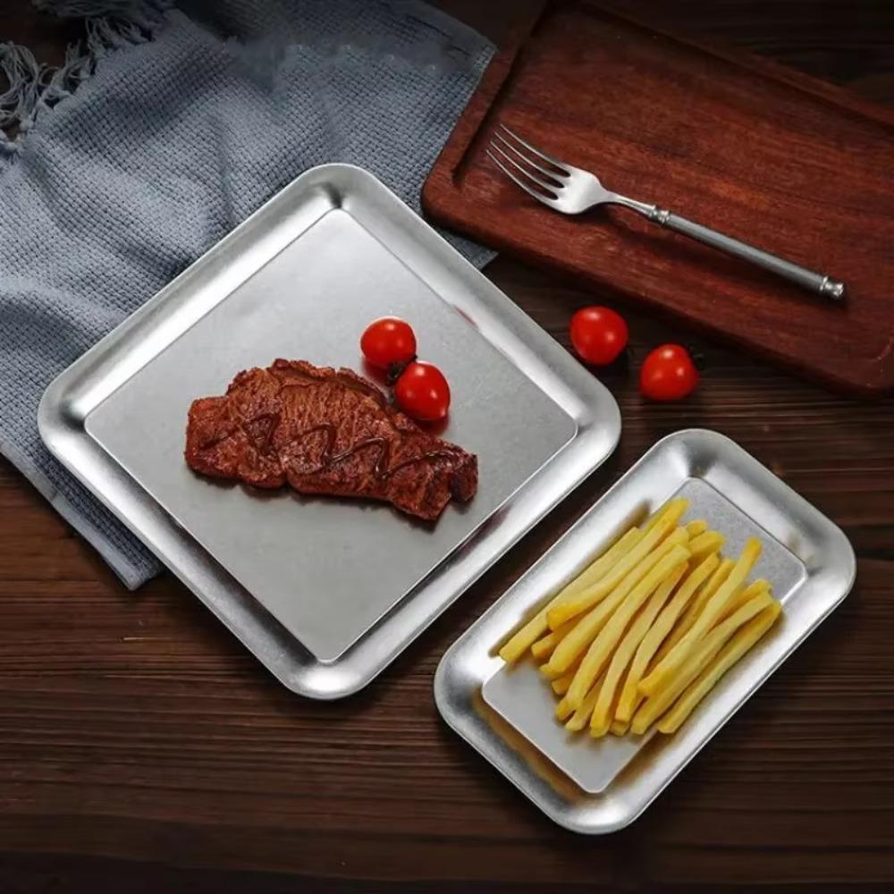 2PCS/SET Rustproof Stainless Steel Tray Flat Design BBQ Plate Serving Plate Shallow Tray Buffet