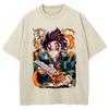 Аниме Клинок, рассекающий демонов Камадо Тандзиро Принт Футболка Мужская Манга Хлопковые футболки Винтажная выстиранная футболка Харадзюку Мужская футболка оверсайз