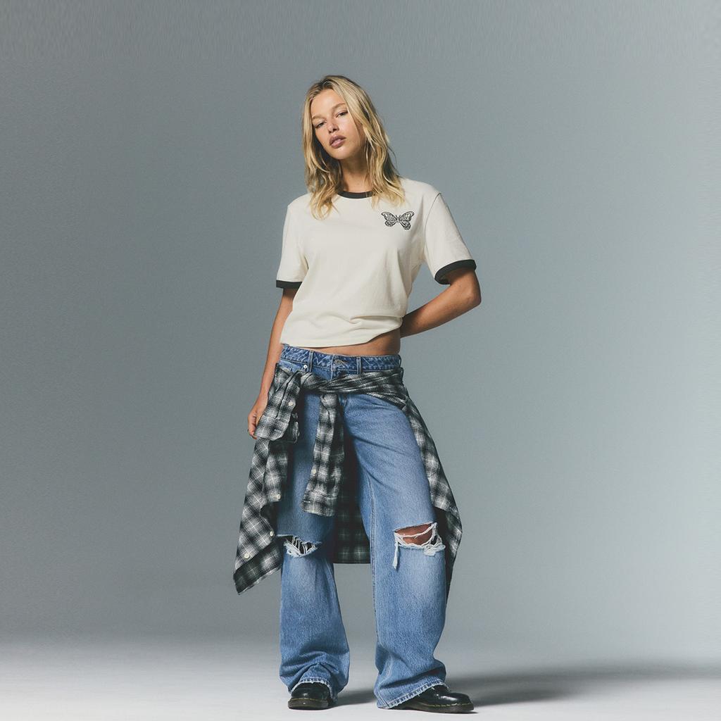 Levis Стандартная Радужная Серия Американский Вязаный Повседневный Вышитый Короткий Рукав Футболка Женские Топы 0065Q-0000