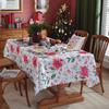 Festive Holiday Tablecloth Waterproof Polyester Embossed Rectangle Christmas Party Dining Cover with Lace