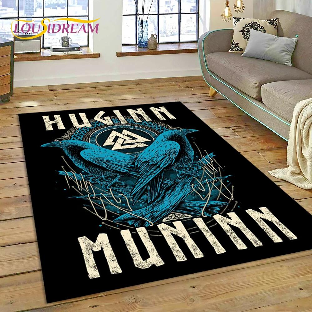 3D Nordic Viking Mythology Symbols Odin Cartoon Area Rug Large,Carpet for Home Living Room Sofa Doormat Decor,Non-slip Floor Mat