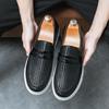 Fashion New Mens Woven Texture Loafers 39-47 Black Exquisite Stitching Upper Thick Anti-Slip Rubber Sole Business Casual Versatile Style