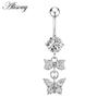 Alisouy 1pc Surgical Steel Crystal Zircon Flower Heart Leaf Bow-knot Dangle Button Navel Piercing Ring Belly Ring Body Jewelry
